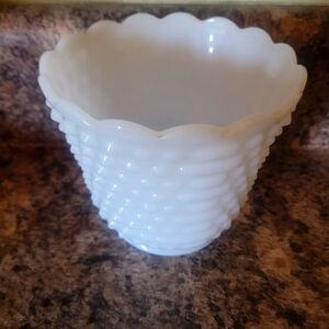 Vintage Fire King Oven Ware White Milk Glass Hobnail Scallop Edge Bowl 5"×5.5"